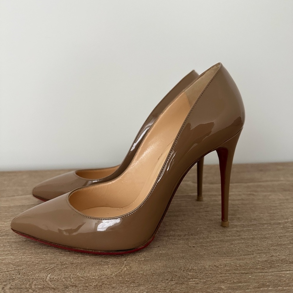 Christian Louboutin Patent Lather Stiletto 100mm pumps Nude Beige 37.5-pre owned
